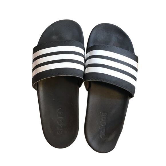 Adidas Sandals Men’s Size 8 Black White Striped Slip on Athlete Sport Shower - Picture 6 of 6